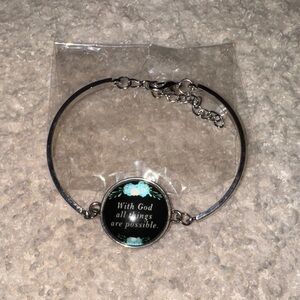 Inspirational Silver Bracelet with Blue Accents